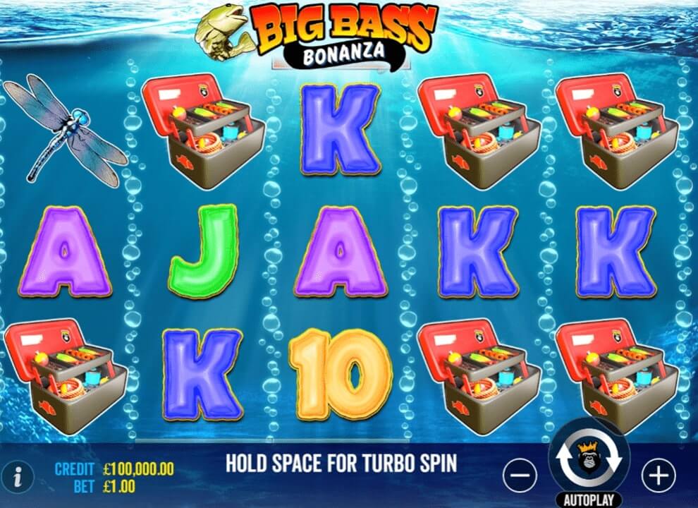 Screenshot of the animal and fishing-themed online slot game Big Bass Bonanza by Pragmatic Play.