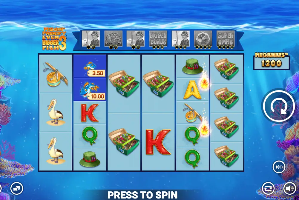 Screenshot of the rapid fire jackpots on the online slot game Fishin' Frenzy Even Bigger Fish 3 by Blueprint Gaming.