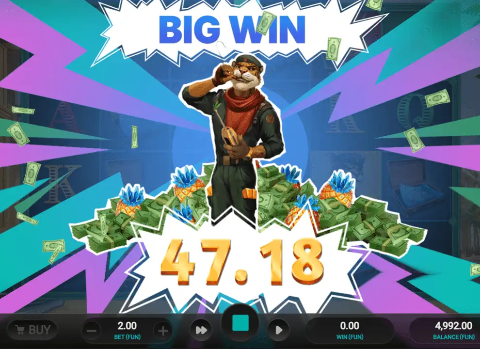 Screenshot of a big win on the online slot game Iron Bank 2 by Relax Gaming.